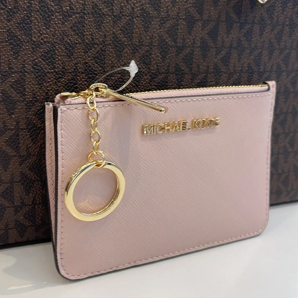 MICHAEL KORS Jet Set Travel Small Saffiano Leather Top Zip Coin Pouch Wth ID NWT
